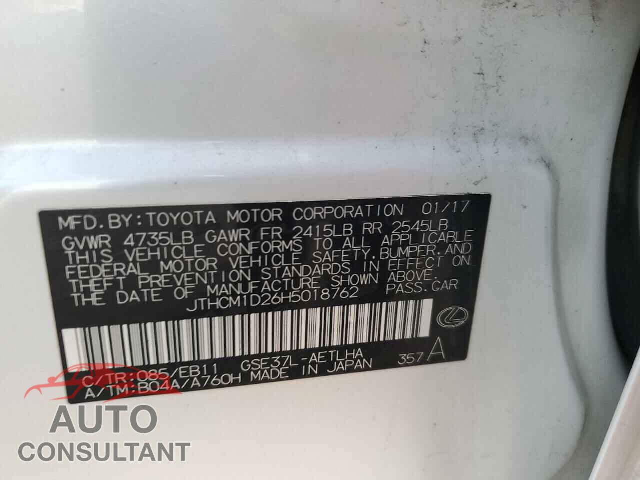 LEXUS IS 2017 - JTHCM1D26H5018762