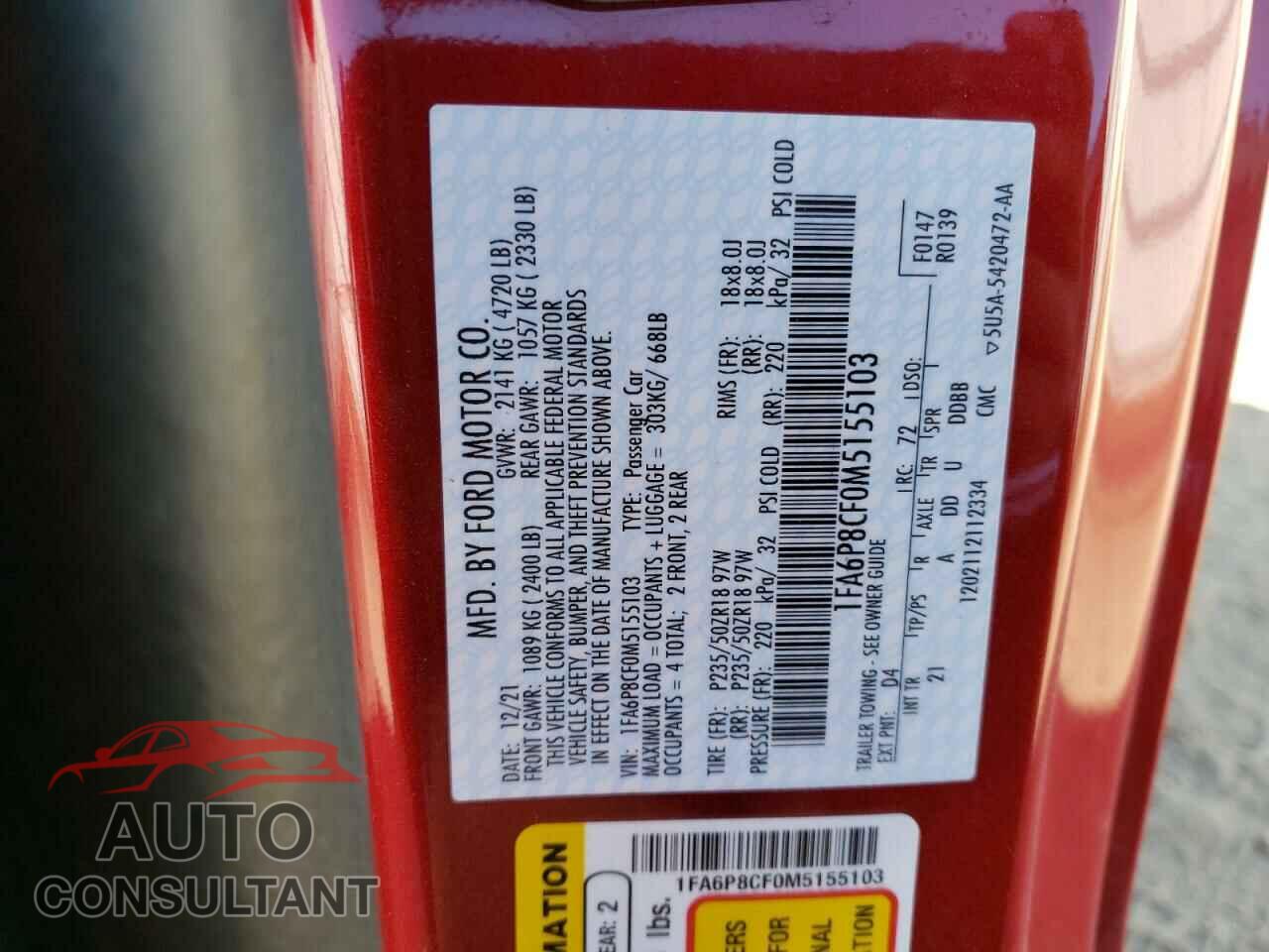 FORD MUSTANG 2021 - 1FA6P8CF0M5155103