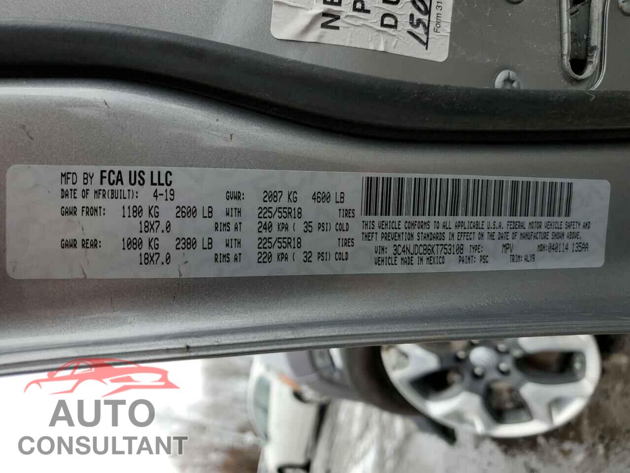 JEEP COMPASS 2019 - 3C4NJDCB6KT753108