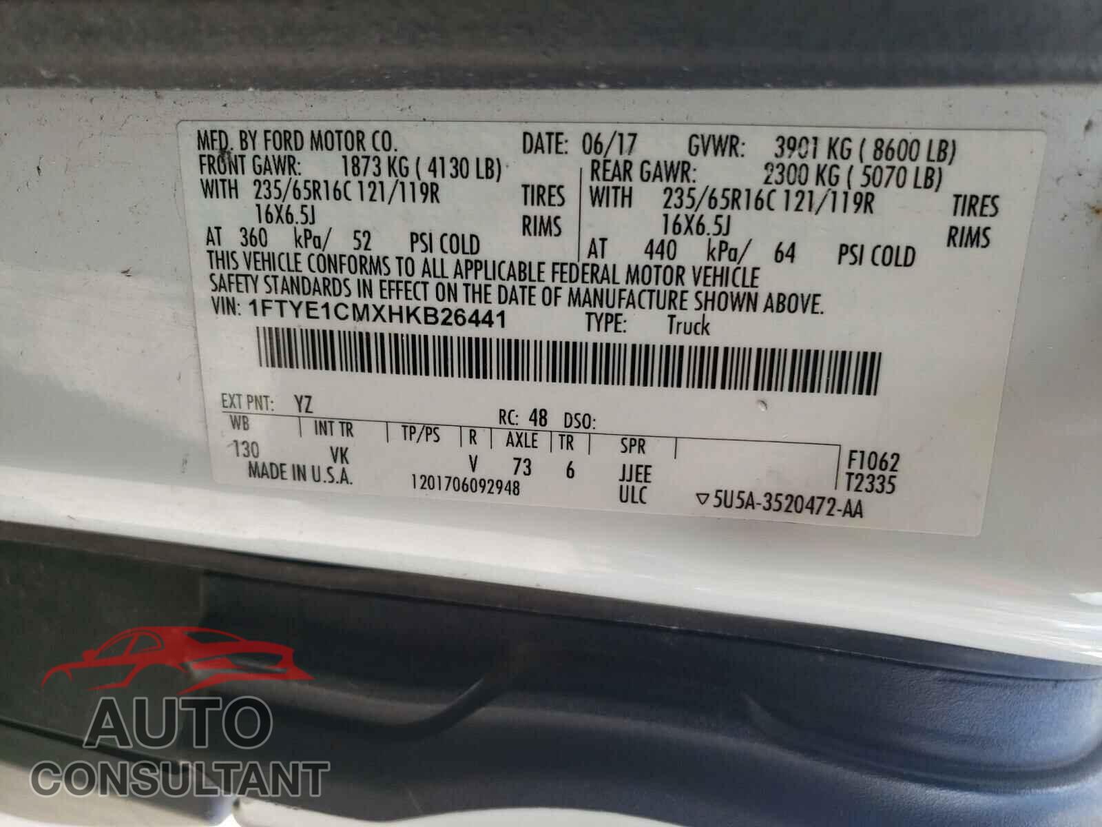 FORD TRANSIT CO 2017 - 1FTYE1CMXHKB26441
