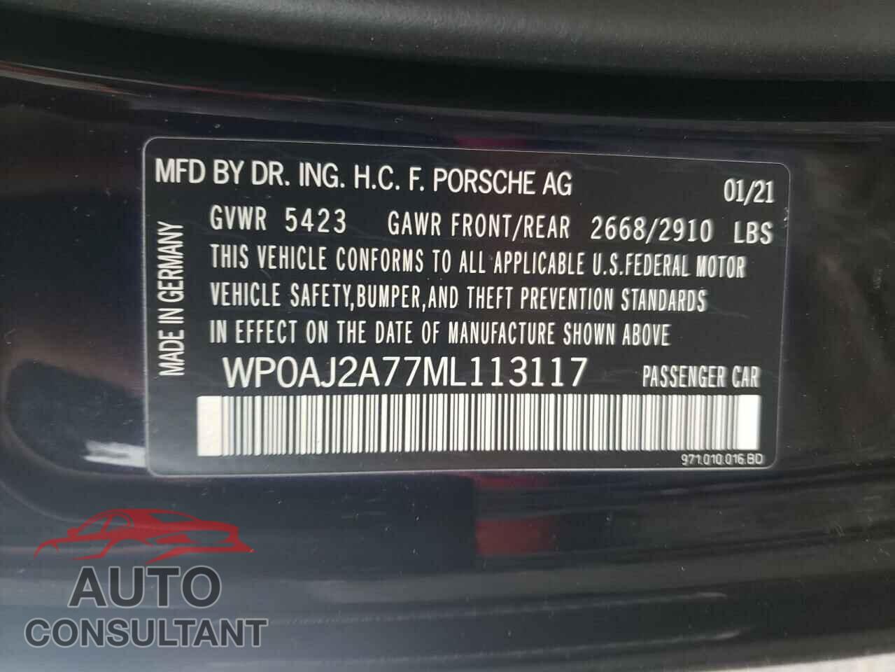 PORSCHE PANAMERA 2021 - WP0AJ2A77ML113117
