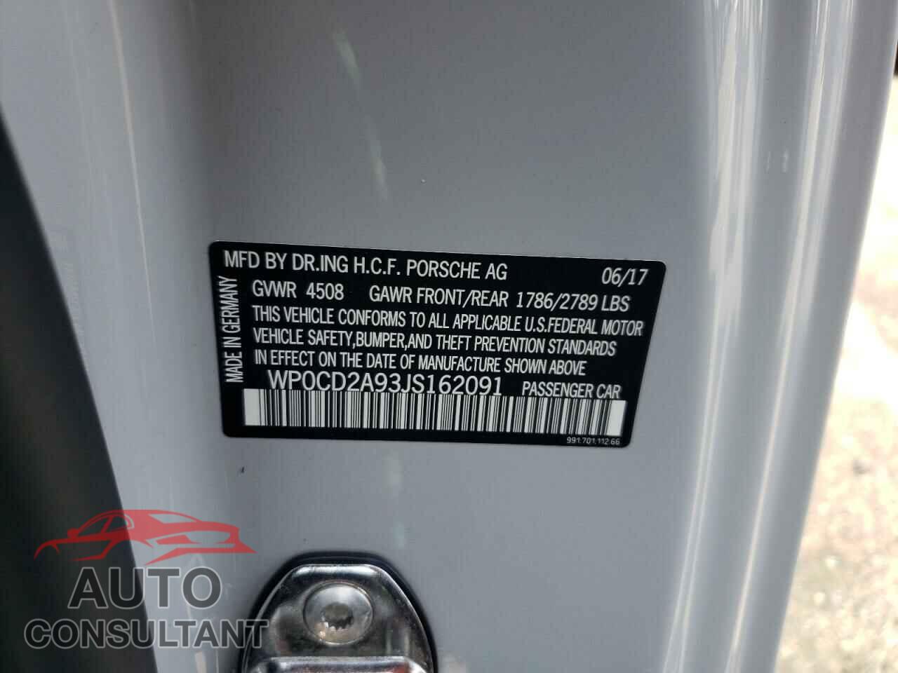 PORSCHE 911 2018 - WP0CD2A93JS162091