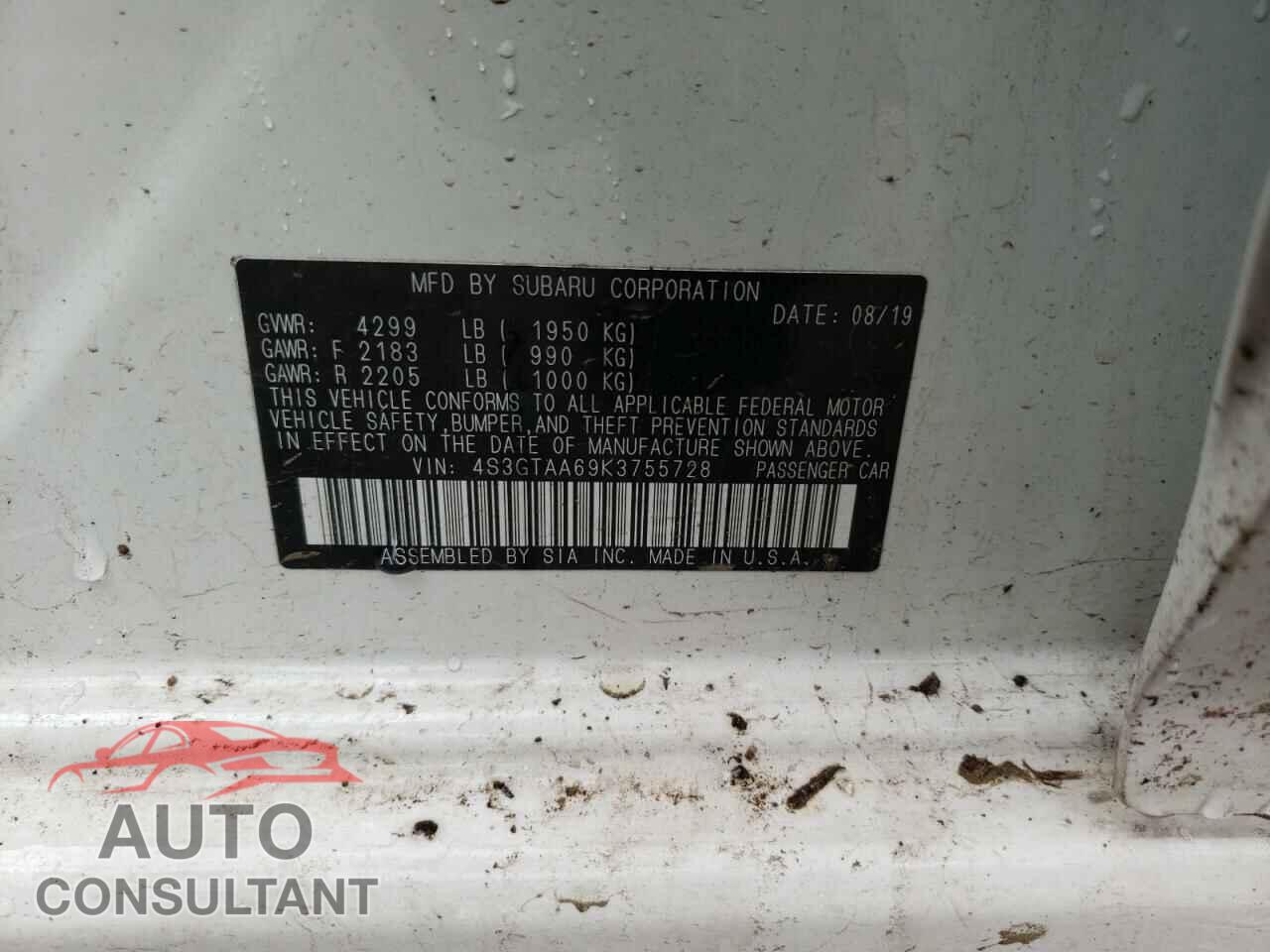 SUBARU IMPREZA 2019 - 4S3GTAA69K3755728
