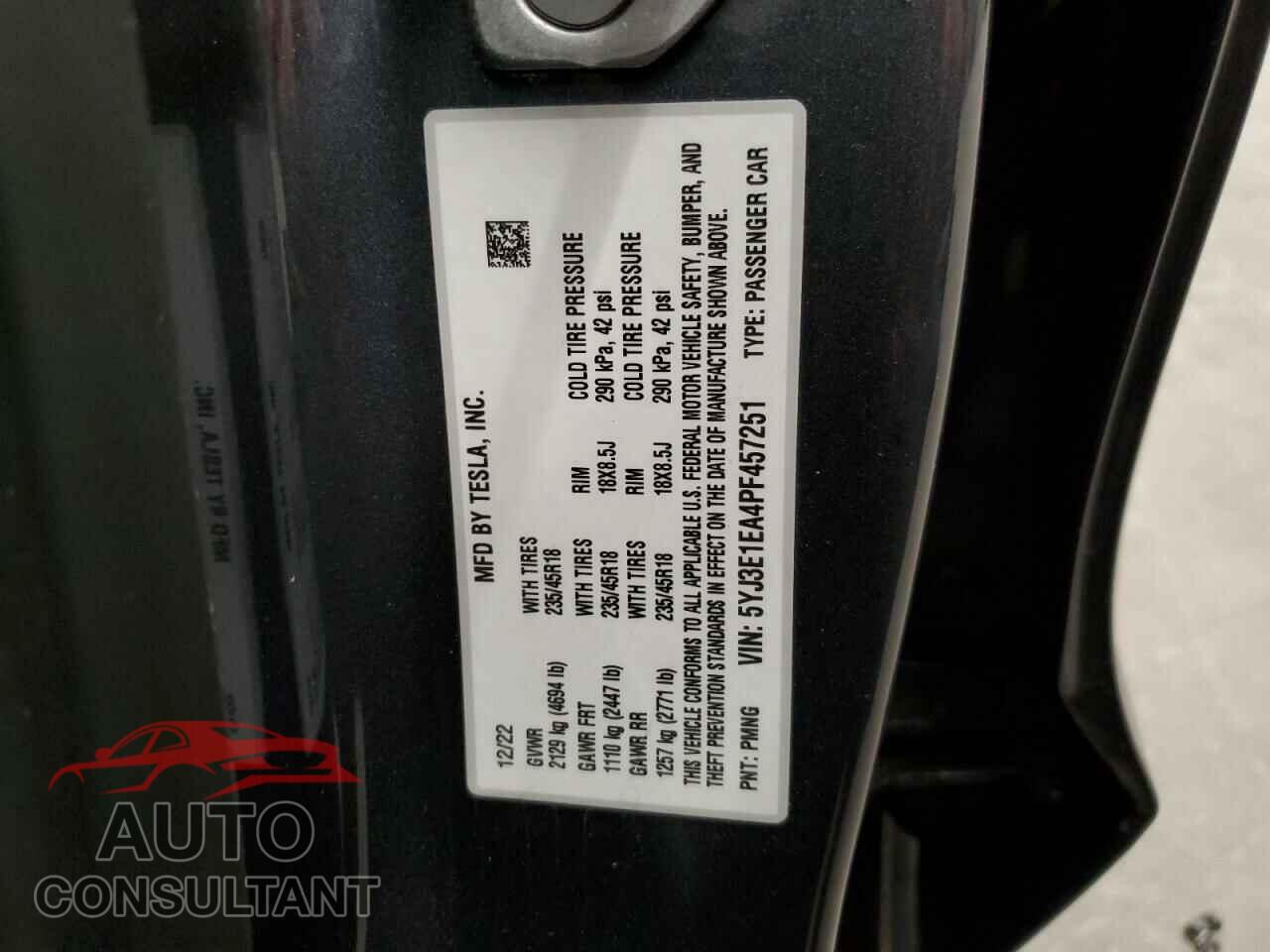 TESLA MODEL 3 2023 - 5YJ3E1EA4PF457251
