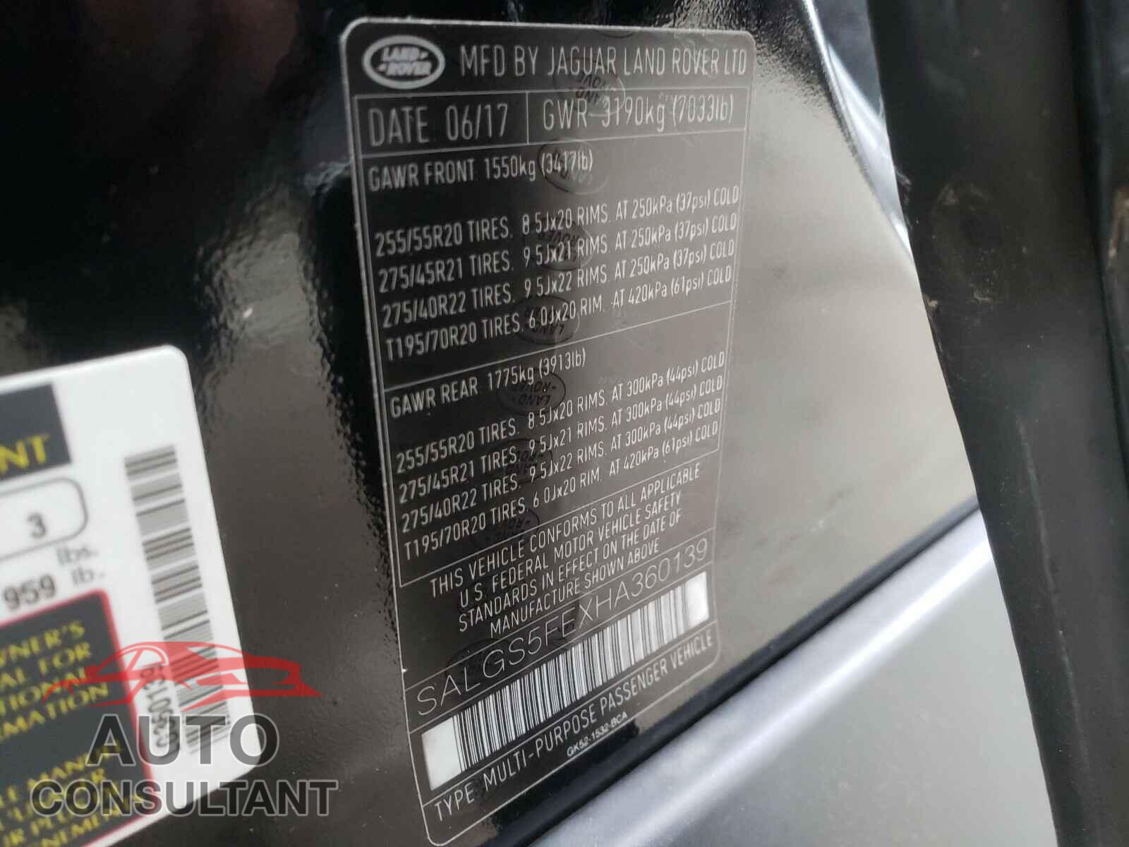 LAND ROVER RANGEROVER 2017 - SALGS5FEXHA360139
