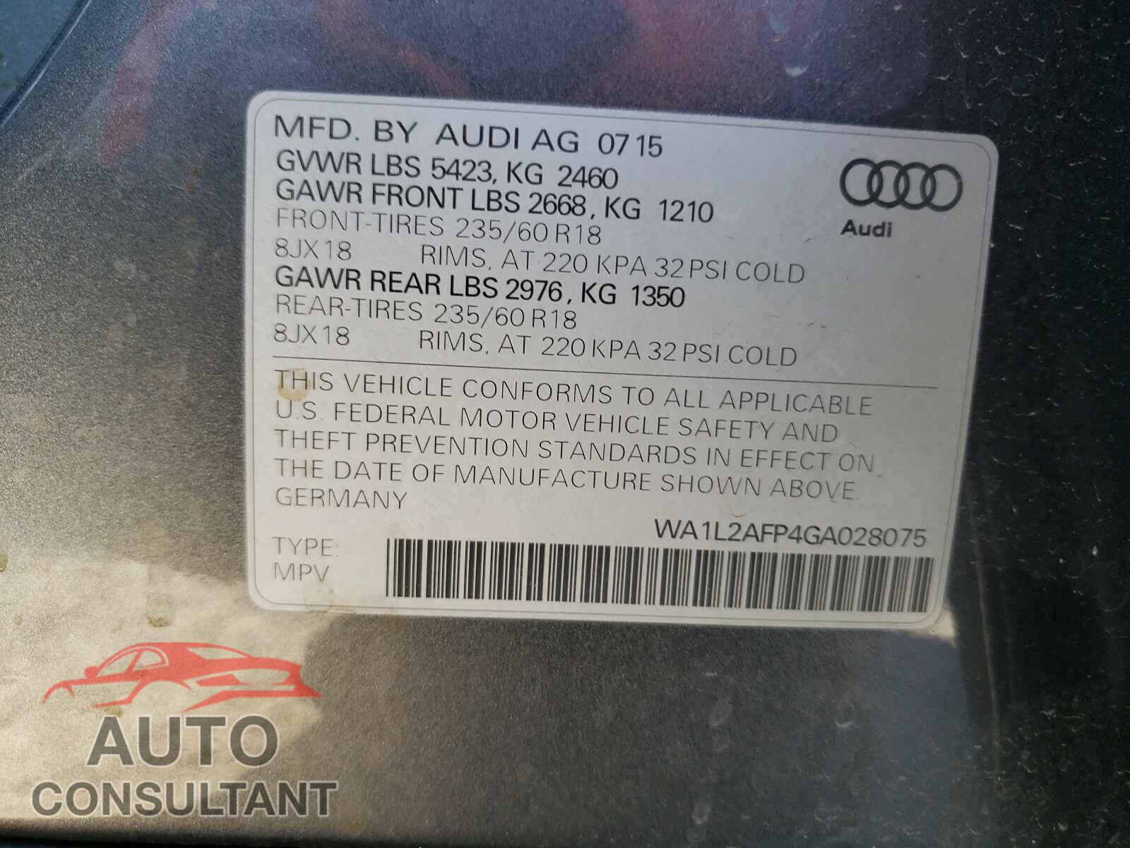 AUDI Q5 2016 - WA1L2AFP4GA028075