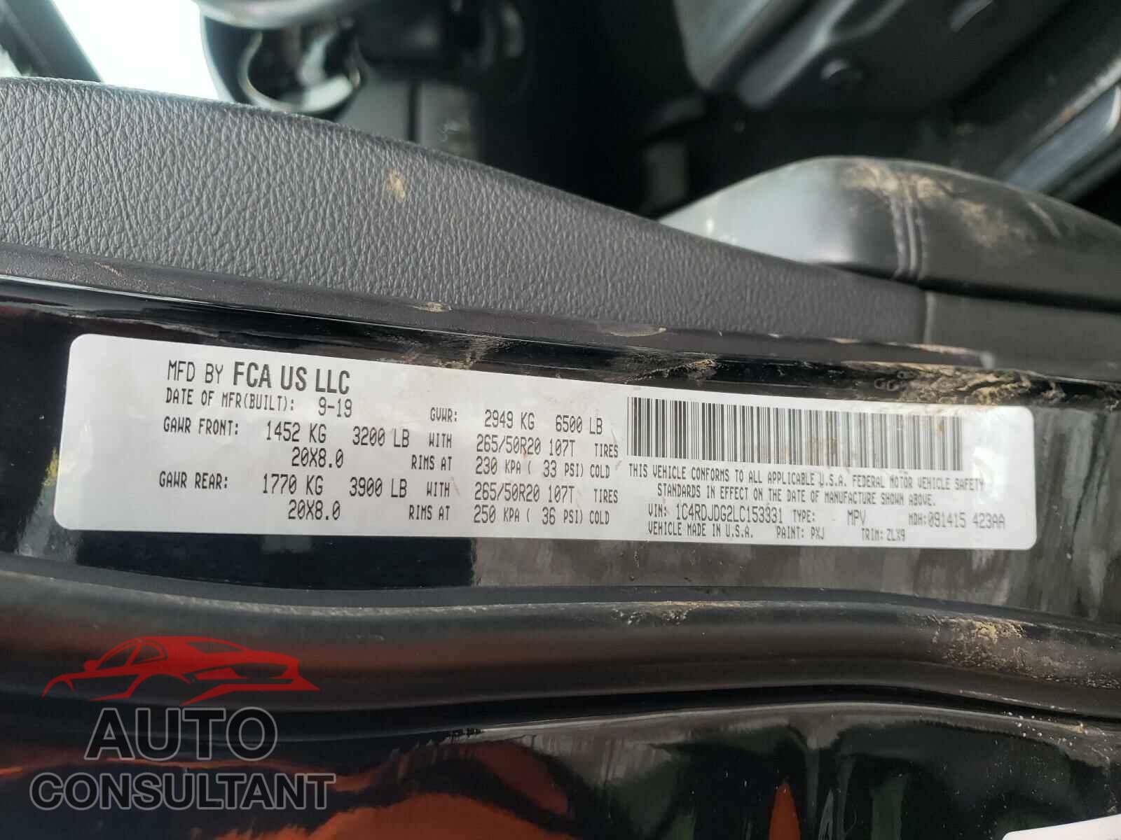 DODGE DURANGO 2020 - 1C4RDJDG2LC153331