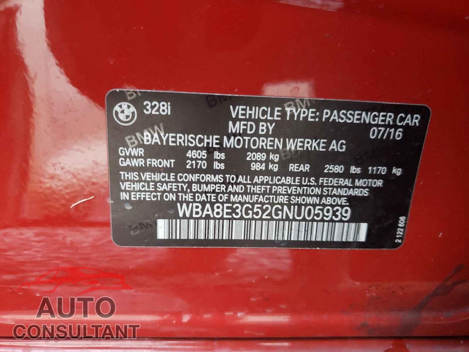 BMW 3 SERIES 2016 - 1FADP3F29GL202485