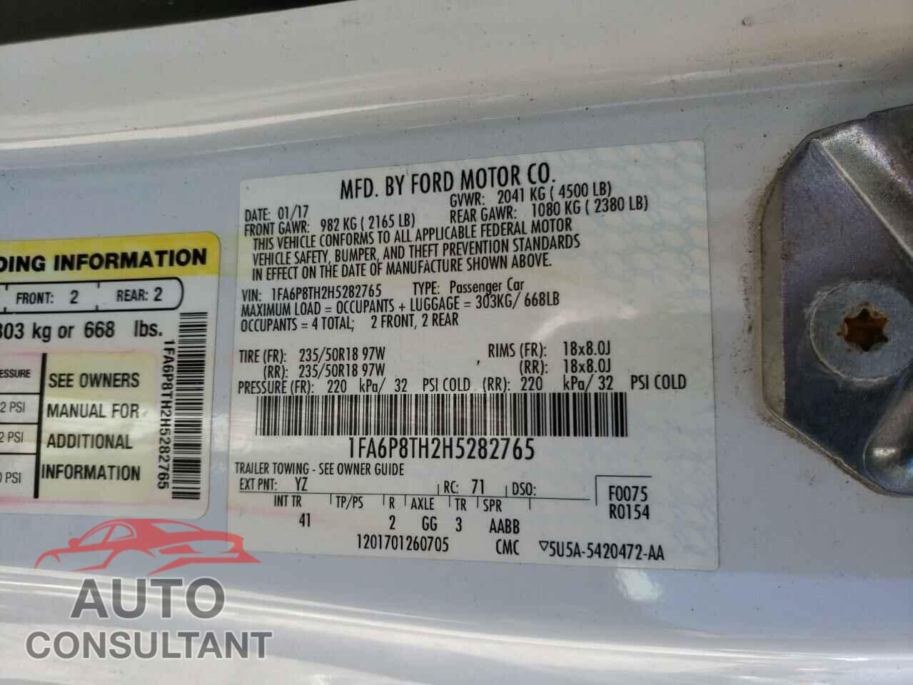 FORD MUSTANG 2017 - 1FA6P8TH2H5282765