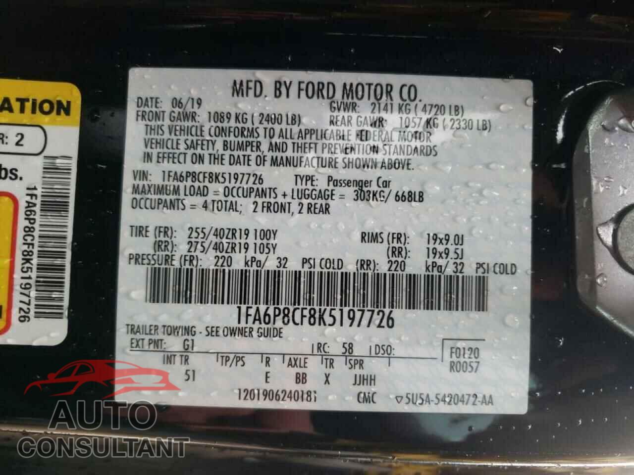 FORD MUSTANG 2019 - 1FA6P8CF8K5197726