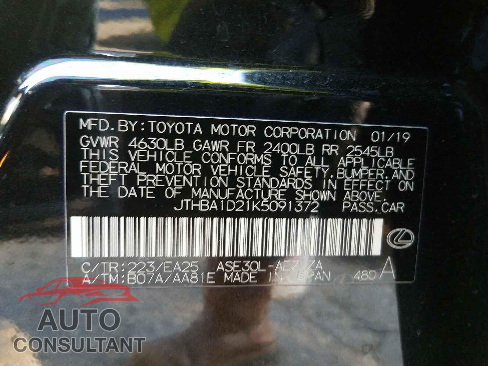 LEXUS IS 2019 - JTHBA1D21K5091372