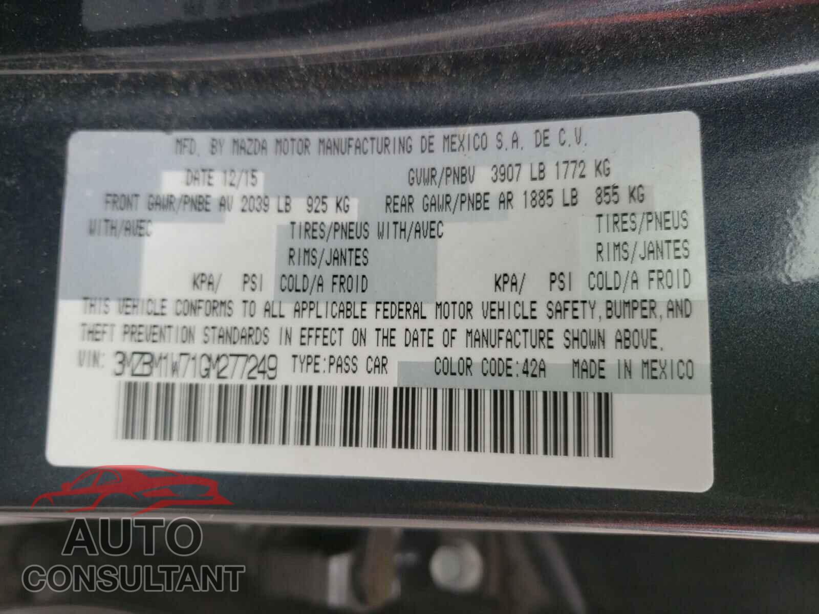MAZDA 3 2016 - 3MZBM1W71GM277249