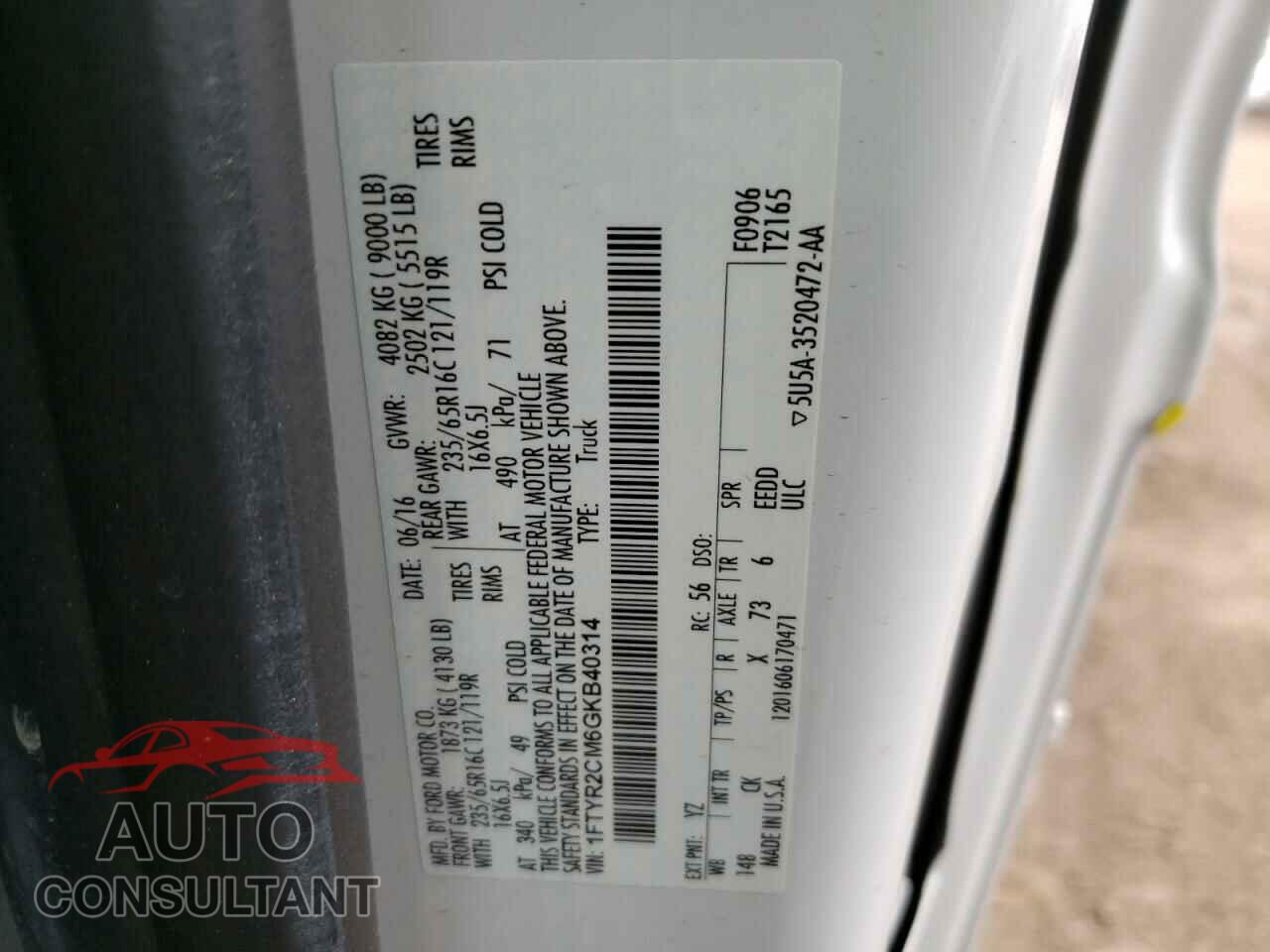 FORD TRANSIT CO 2016 - 1FTYR2CM6GKB40314