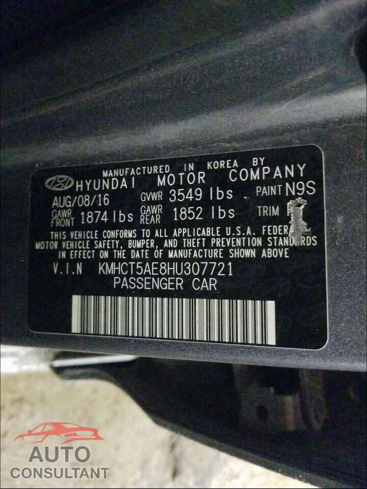 HYUNDAI ACCENT 2017 - KMHCT5AE8HU307721