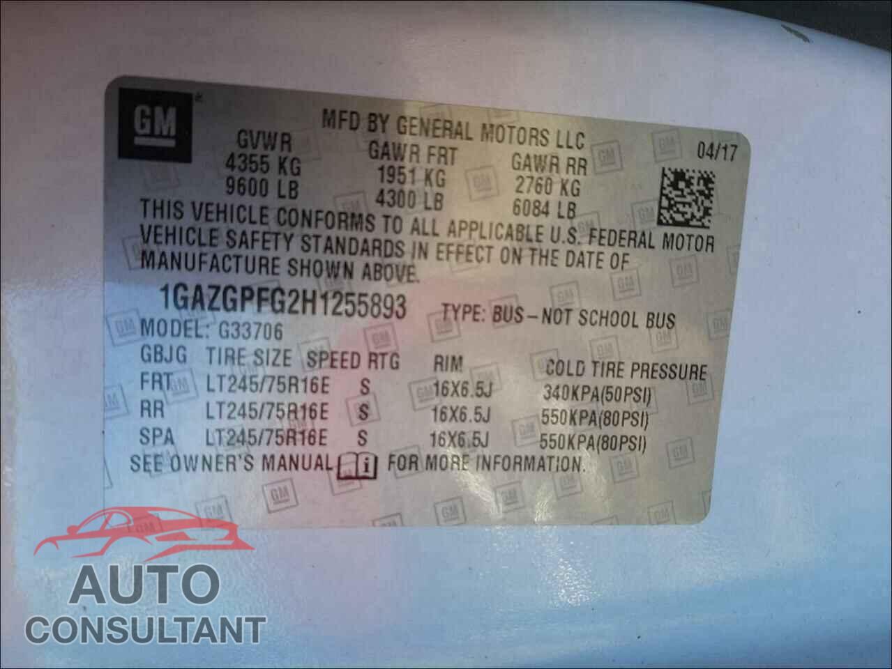 CHEVROLET EXPRESS 2017 - 1GAZGPFG2H1255893