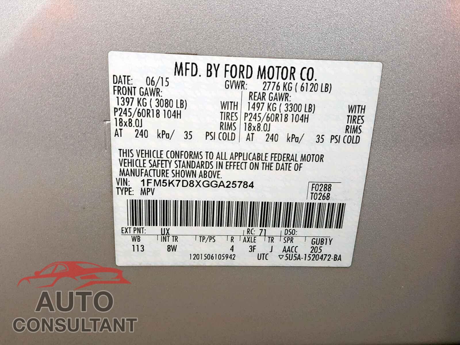 FORD EXPLORER X 2016 - 2T3F1RFV1LC064998