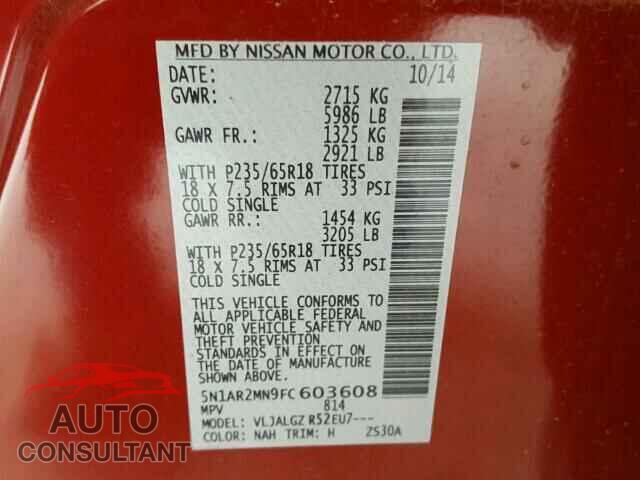NISSAN PATHFINDER 2015 - 5N1AR2MN9FC603608