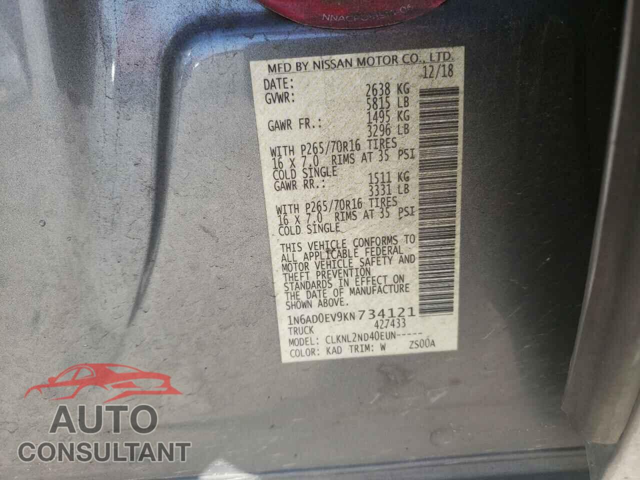 NISSAN FRONTIER 2019 - 1N6AD0EV9KN734121