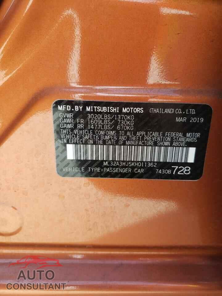 MITSUBISHI MIRAGE 2019 - ML32A3HJ5KH011362