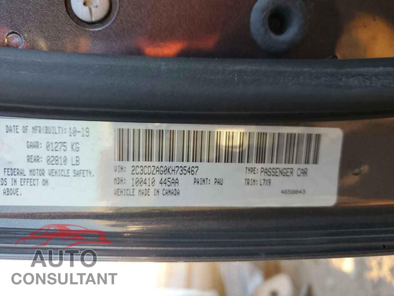 DODGE CHALLENGER 2019 - 2C3CDZAG0KH735467