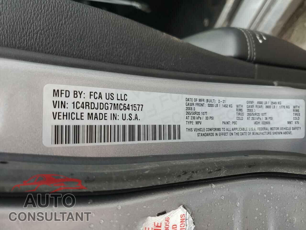 DODGE DURANGO 2021 - 1C4RDJDG7MC641577