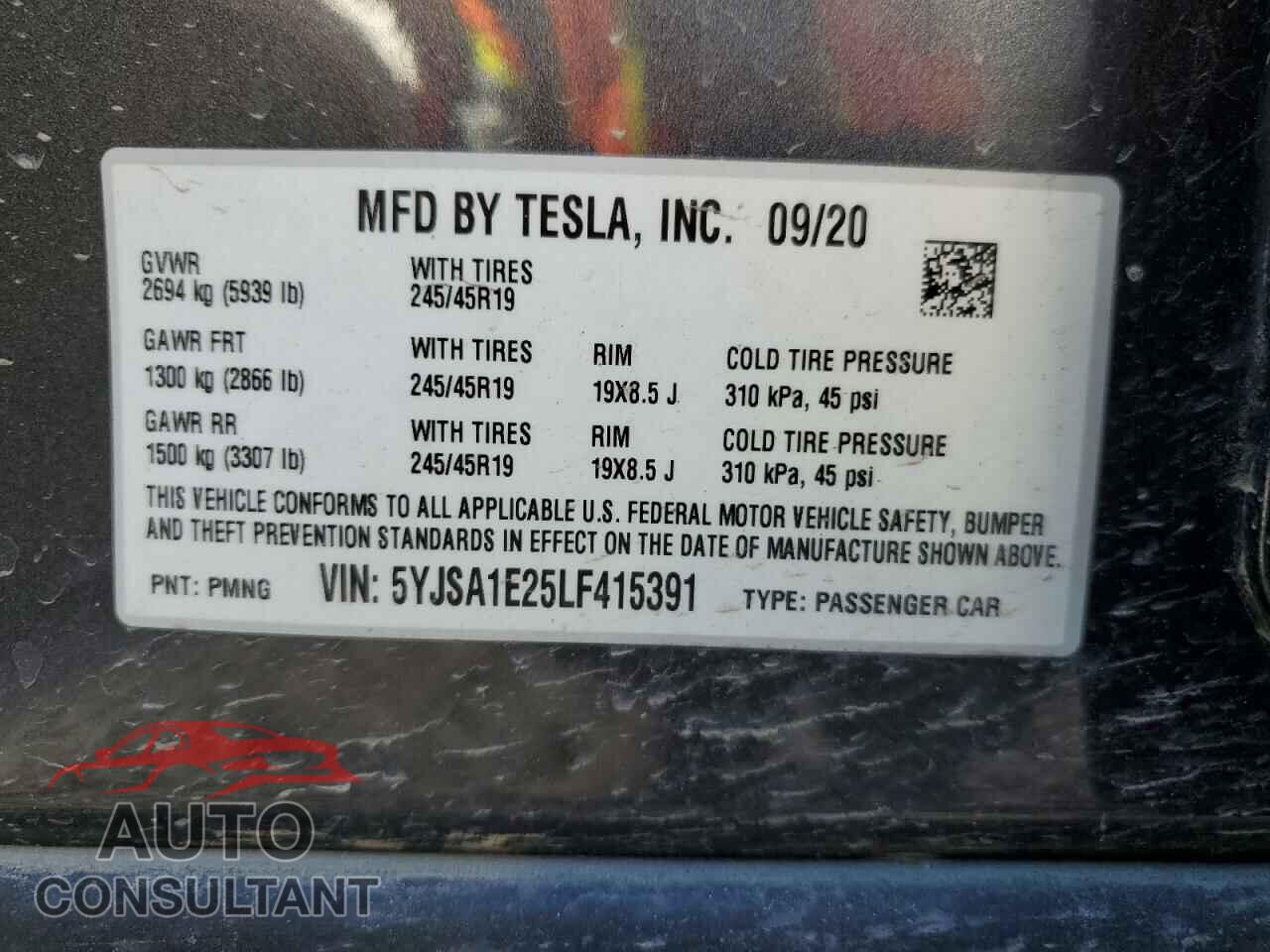 TESLA MODEL S 2020 - 5YJSA1E25LF415391