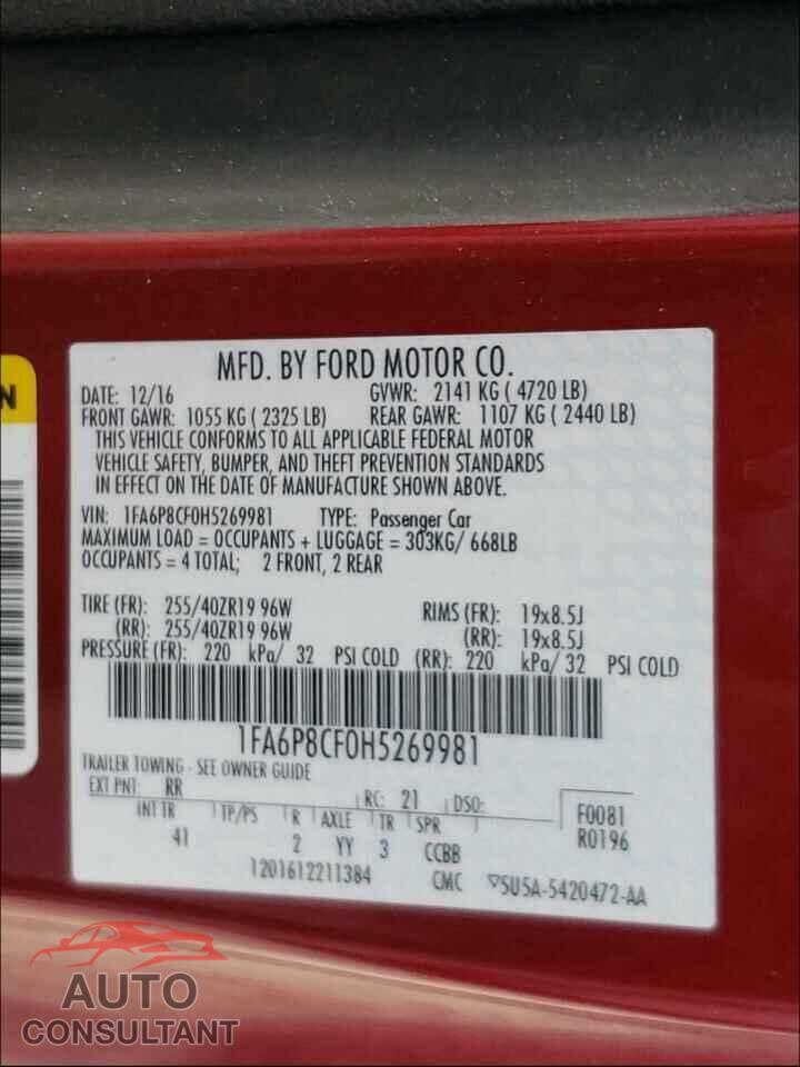 FORD MUSTANG 2017 - 4T4BF1FK5GR542978