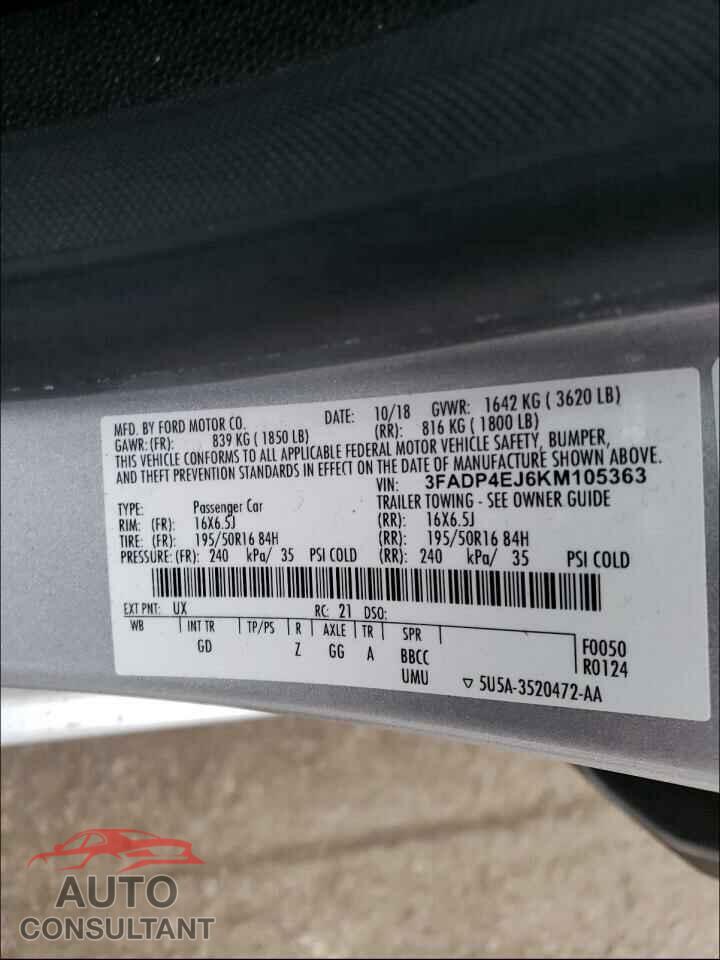 FORD FIESTA 2019 - 3FADP4EJ6KM105363