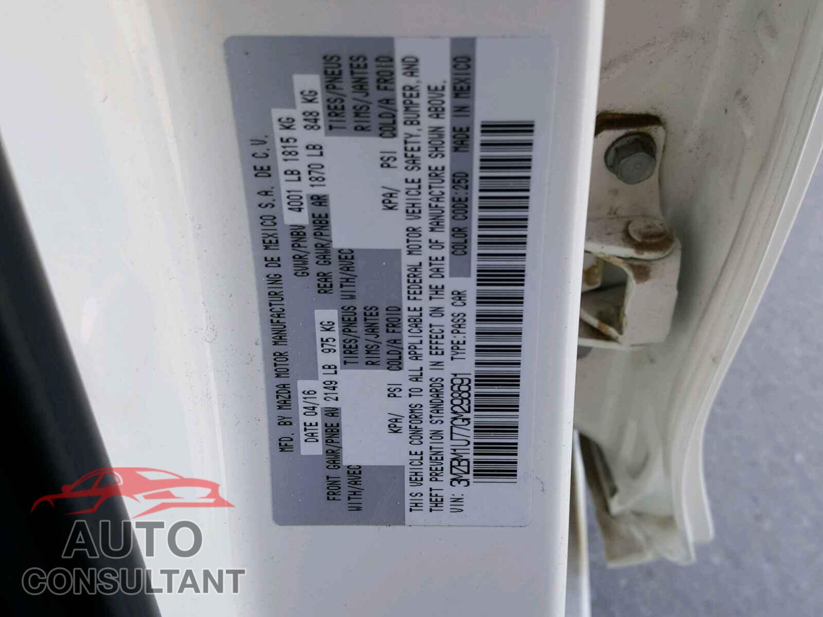 MAZDA 3 2016 - 3MZBM1U77GM298691