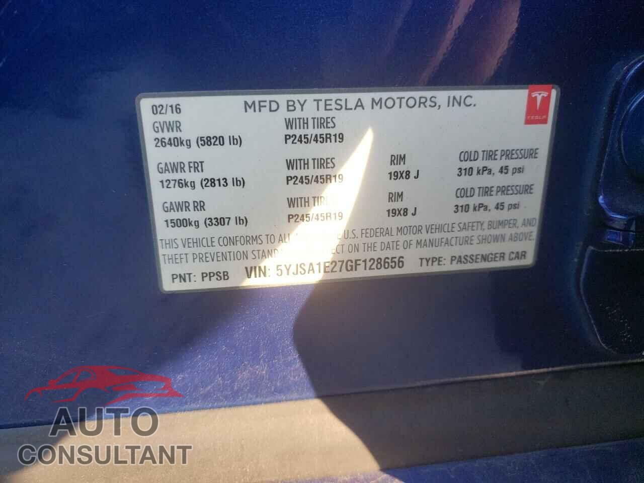 TESLA MODEL S 2016 - 5YJSA1E27GF128656