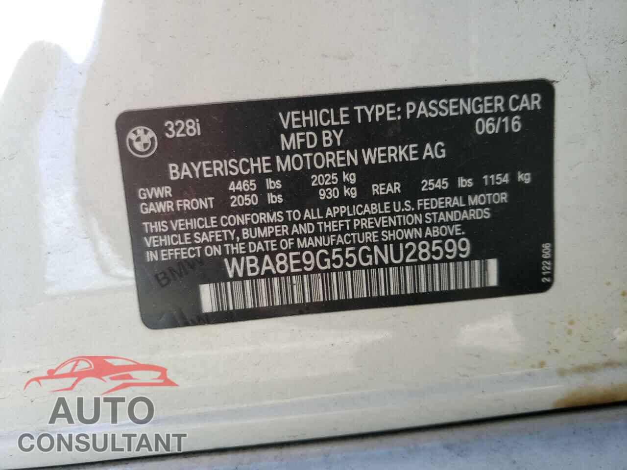 BMW 3 SERIES 2016 - WBA8E9G55GNU28599