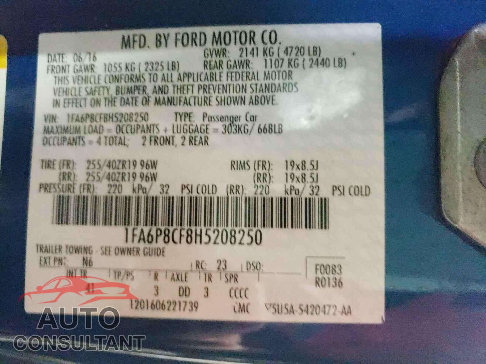 FORD MUSTANG 2017 - 1FA6P8CF8H5208250