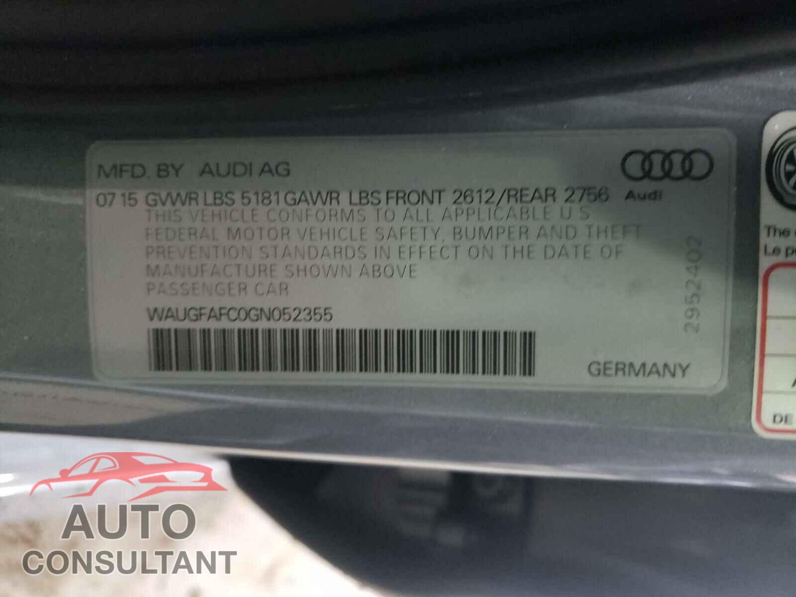 AUDI A6 2016 - WAUGFAFC0GN052355