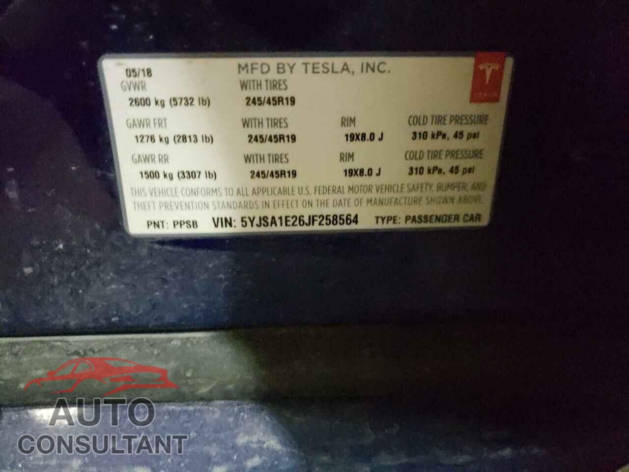 TESLA MODEL S 2018 - 5YJSA1E26JF258564