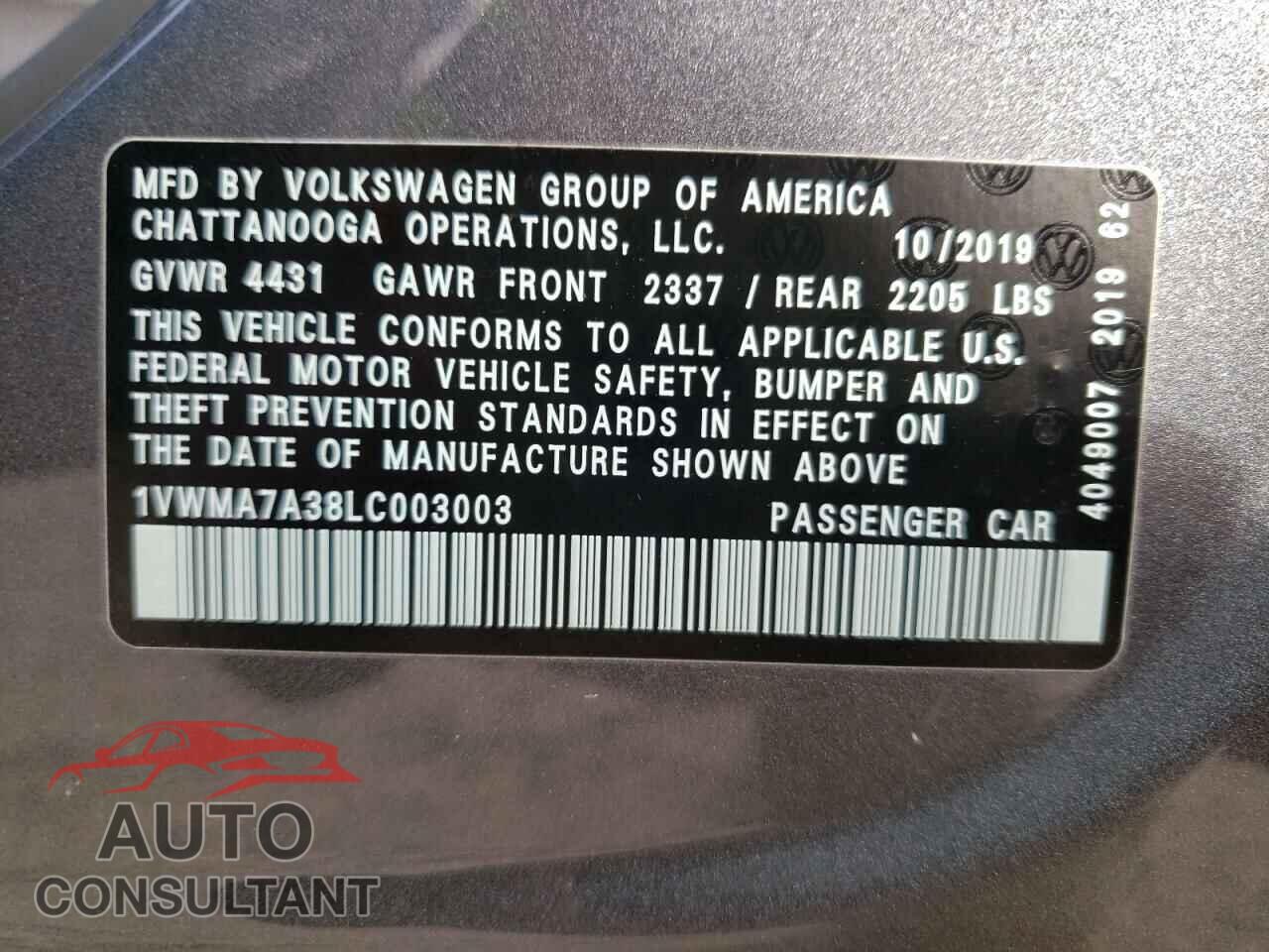 VOLKSWAGEN PASSAT 2020 - 1VWMA7A38LC003003