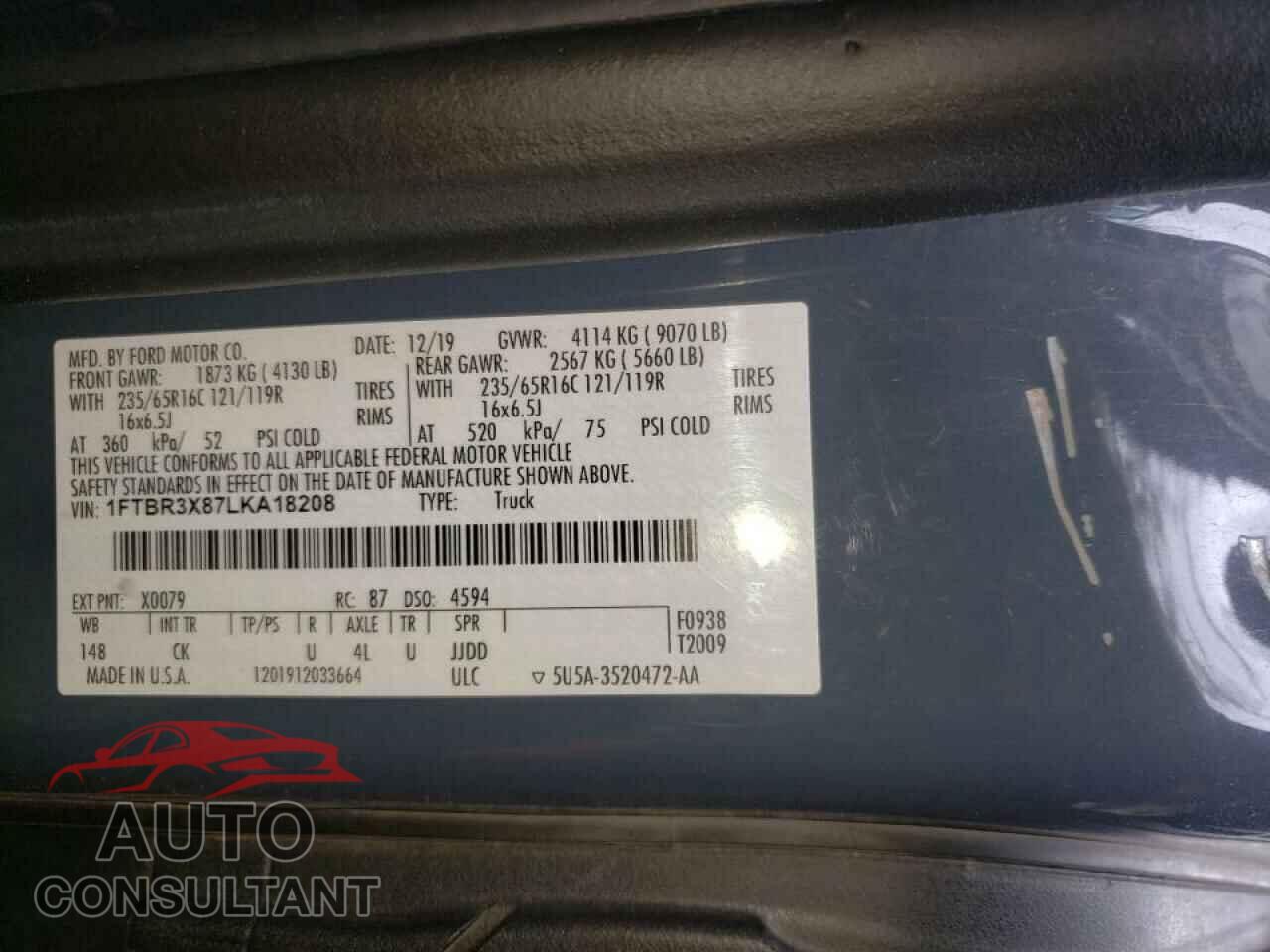 FORD TRANSIT CO 2020 - 1FTBR3X87LKA18208
