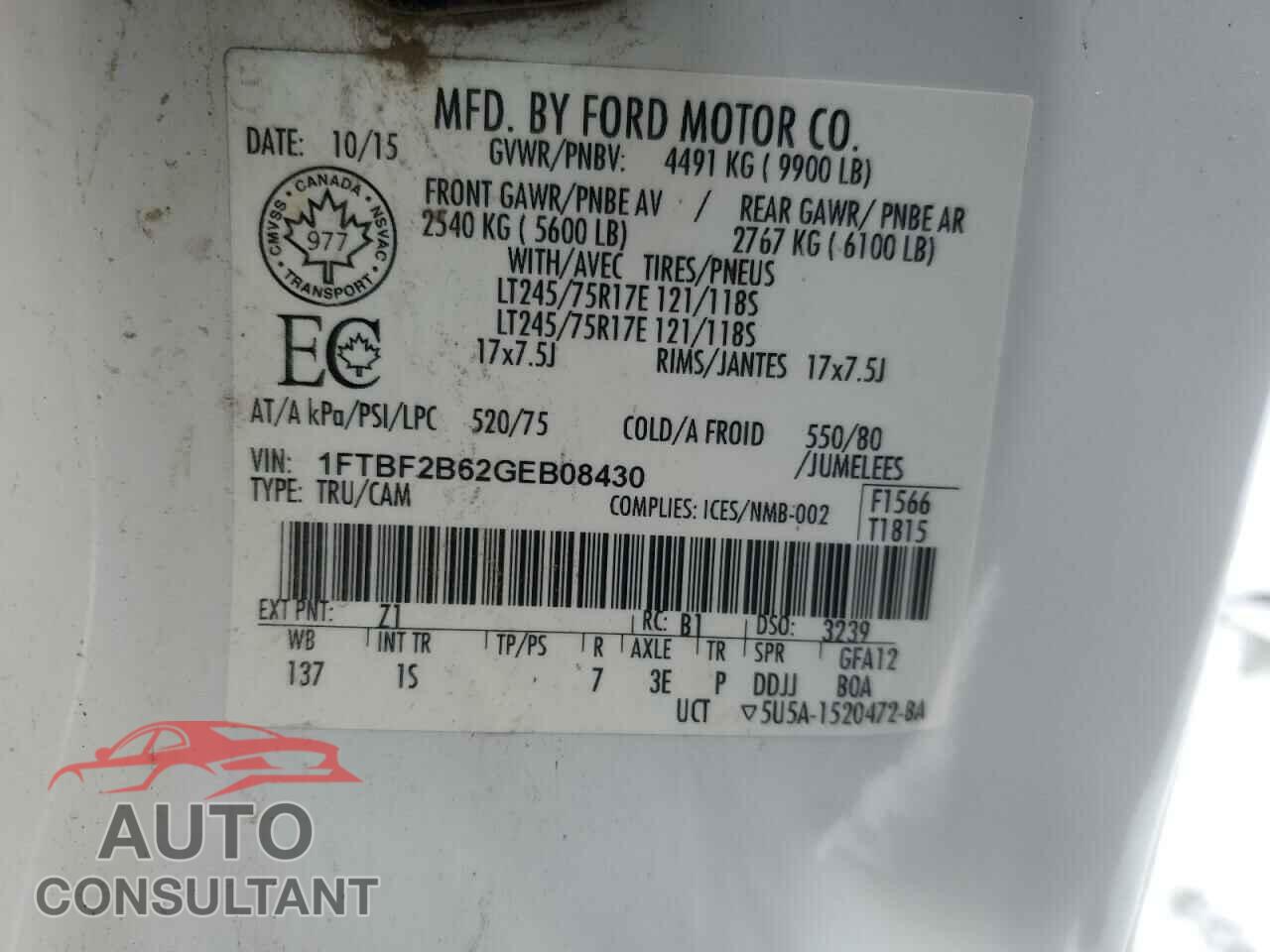 FORD F250 2016 - 1FTBF2B62GEB08430