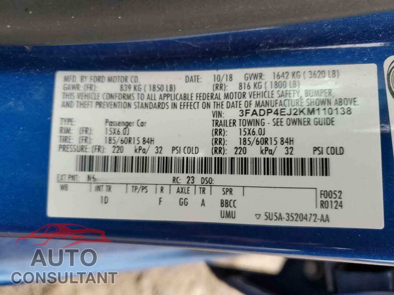 FORD FIESTA 2019 - 3FADP4EJ2KM110138