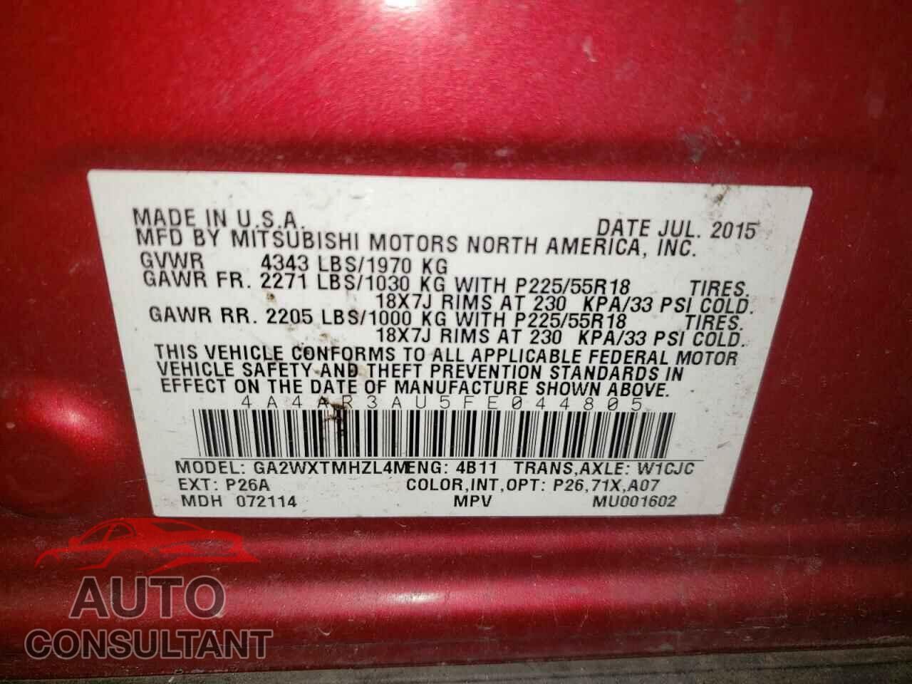 MITSUBISHI OUTLANDER 2015 - 4A4AR3AU5FE044805