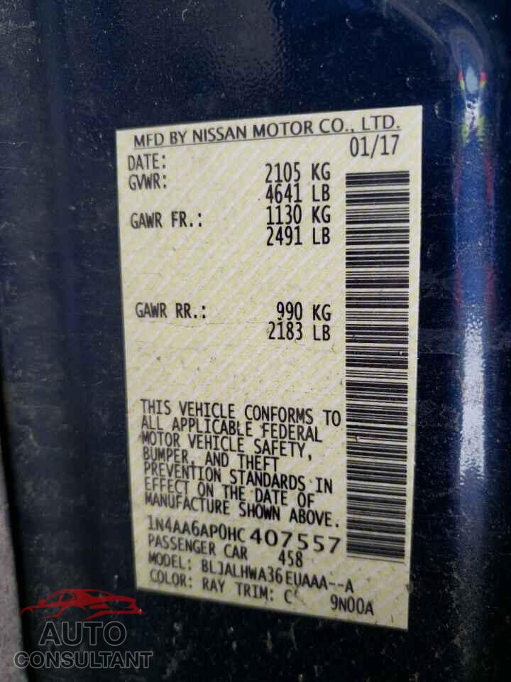 NISSAN MAXIMA 2017 - 1N4AA6AP0HC407557