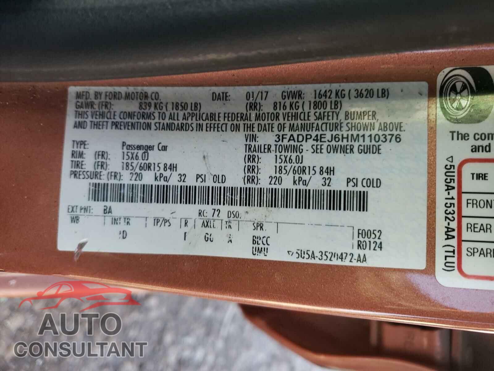 FORD FIESTA 2017 - 3FADP4EJ6HM110376
