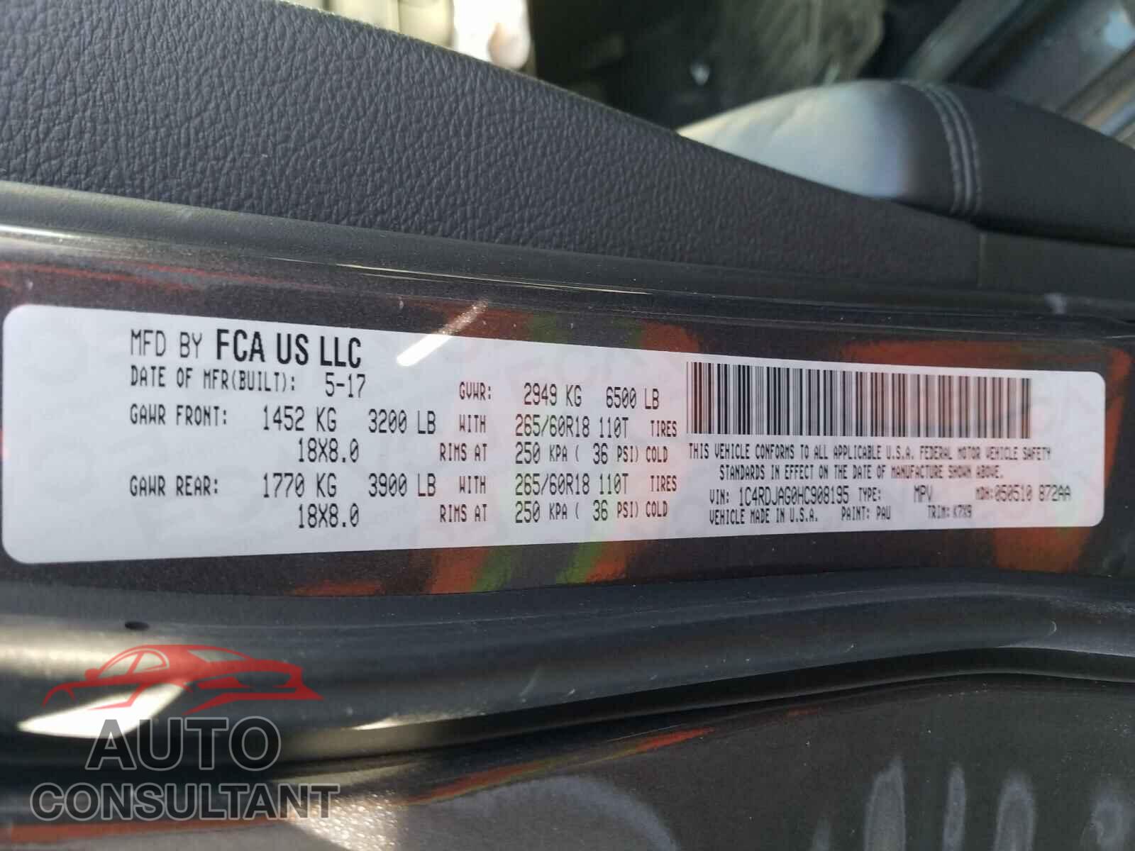 DODGE DURANGO 2017 - 1C4RDJAG0HC908195