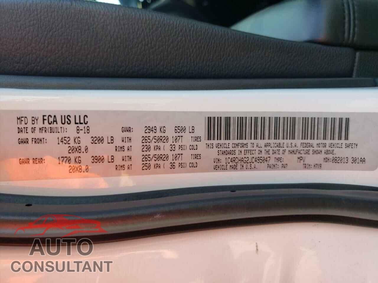 DODGE DURANGO 2018 - 1C4RDHAG2JC495047