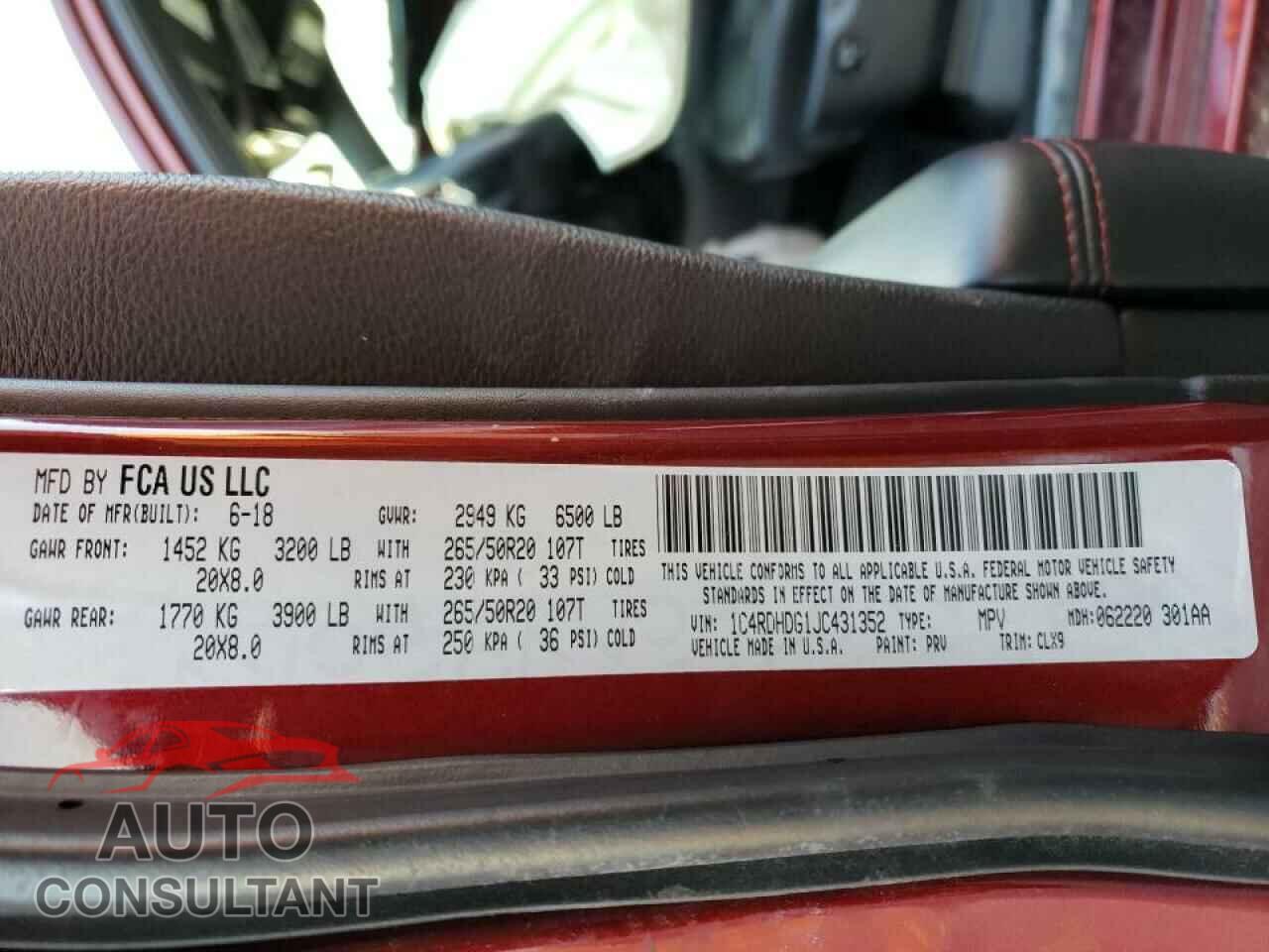DODGE DURANGO 2018 - 1C4RDHDG1JC431352
