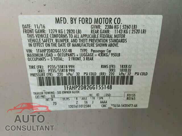 FORD TAURUS 2016 - 2HGFC2F53GH535816