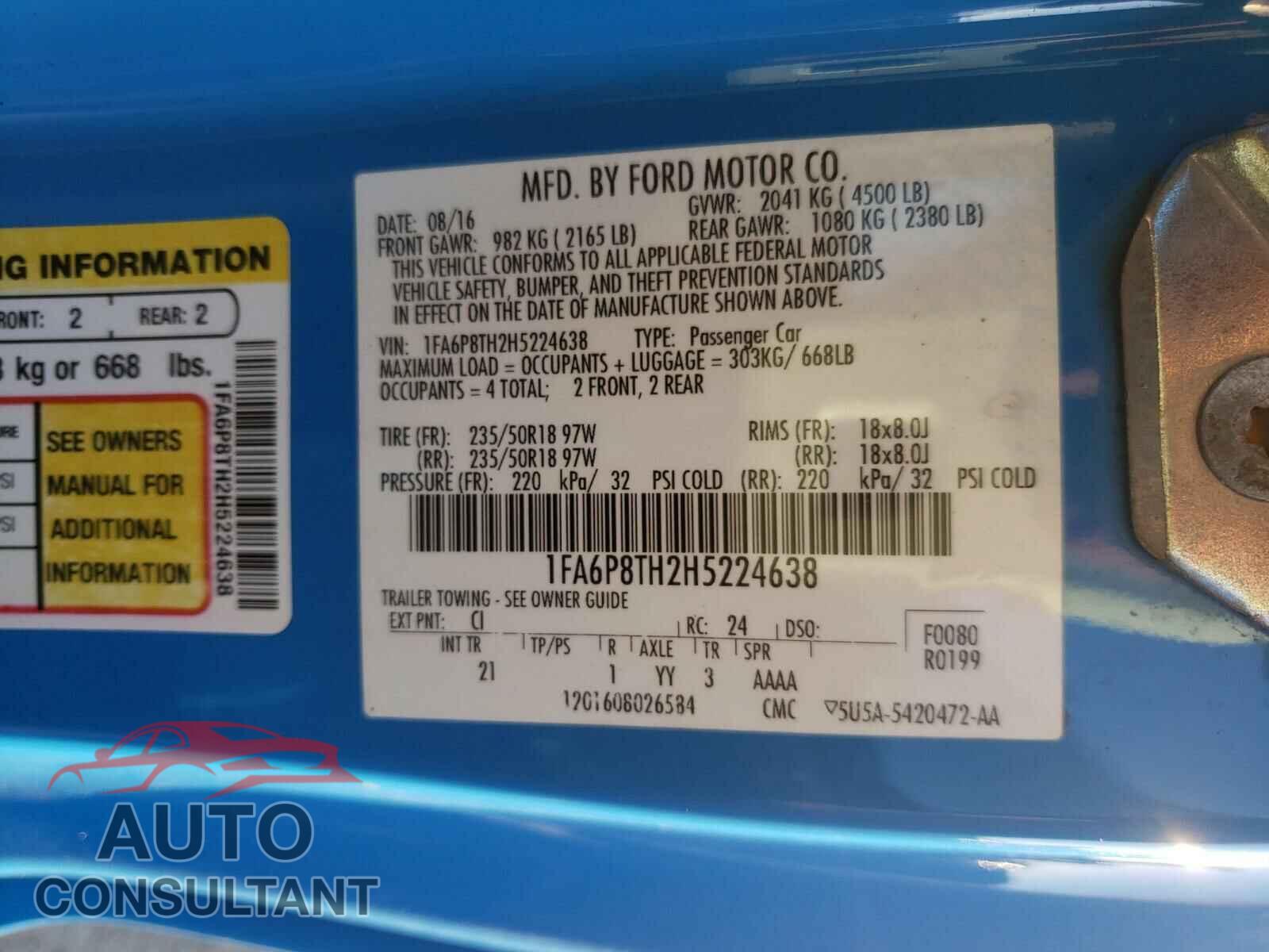 FORD MUSTANG 2017 - 1FA6P8TH2H5224638