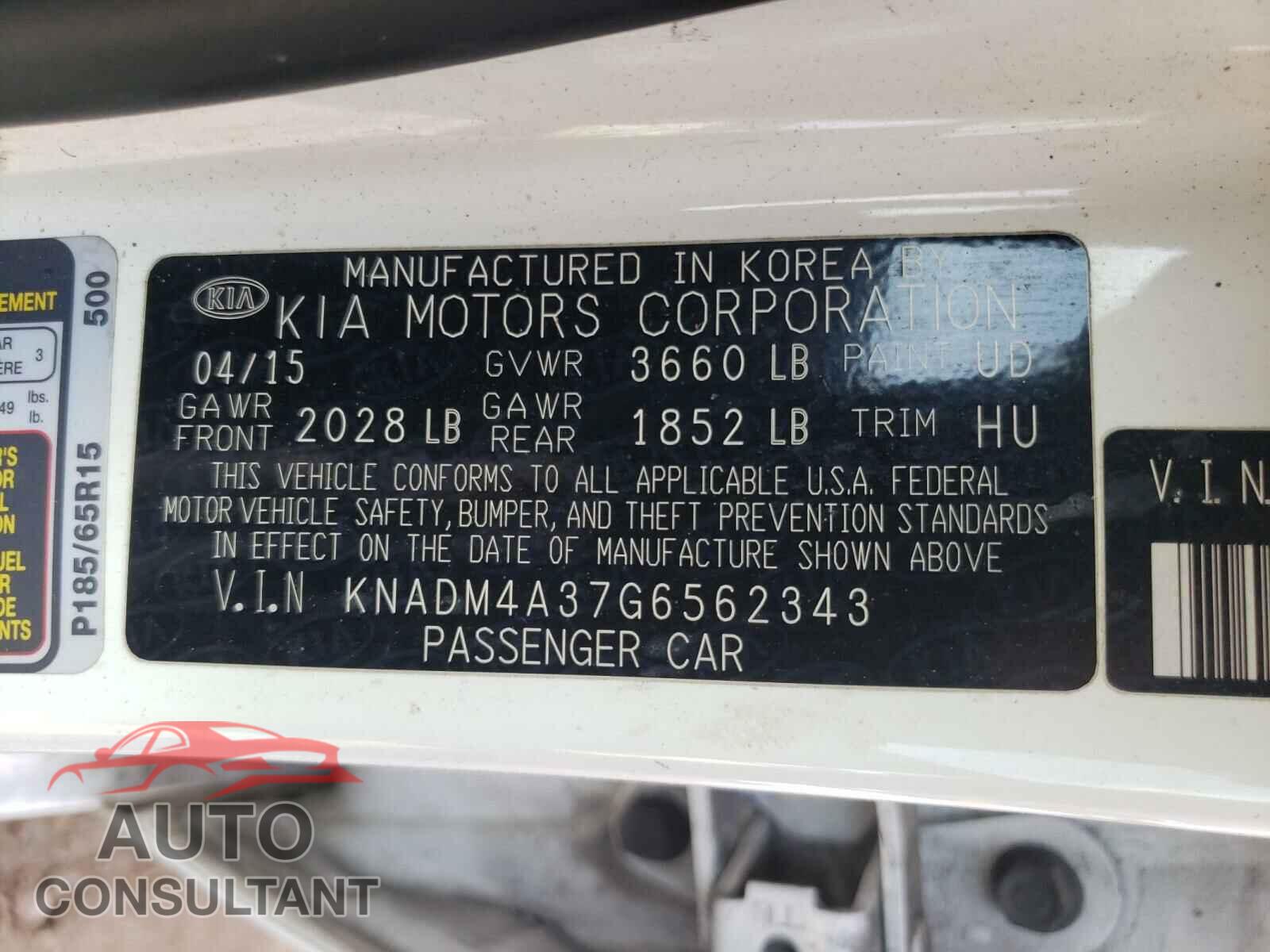 KIA RIO 2016 - KNADM4A37G6562343