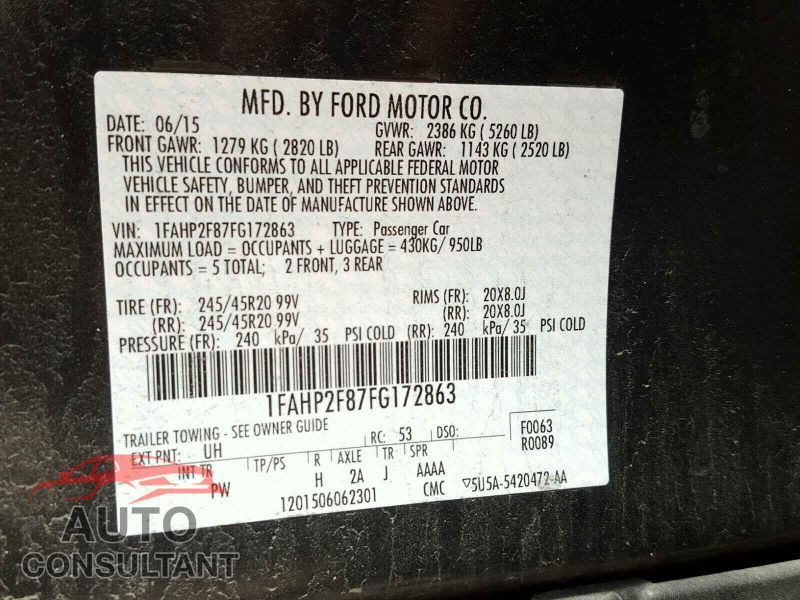 FORD TAURUS 2015 - 1FAHP2F87FG172863