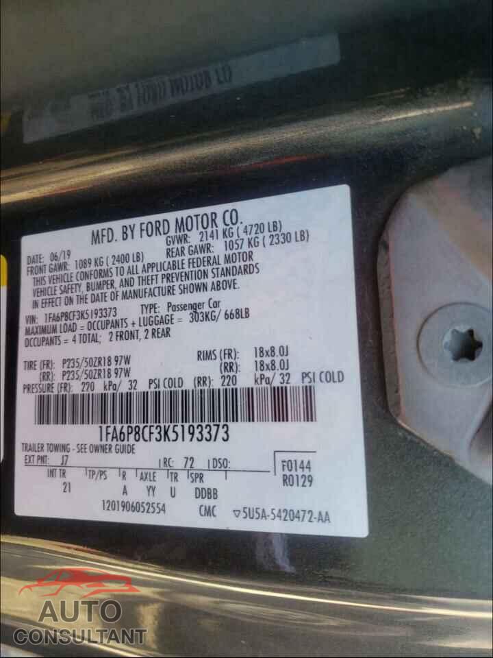 FORD MUSTANG 2019 - 1FA6P8CF3K5193373