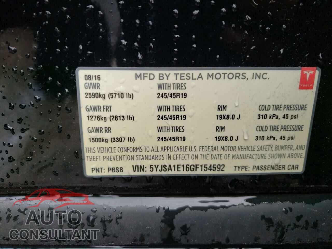 TESLA MODEL S 2016 - 5YJSA1E16GF154592